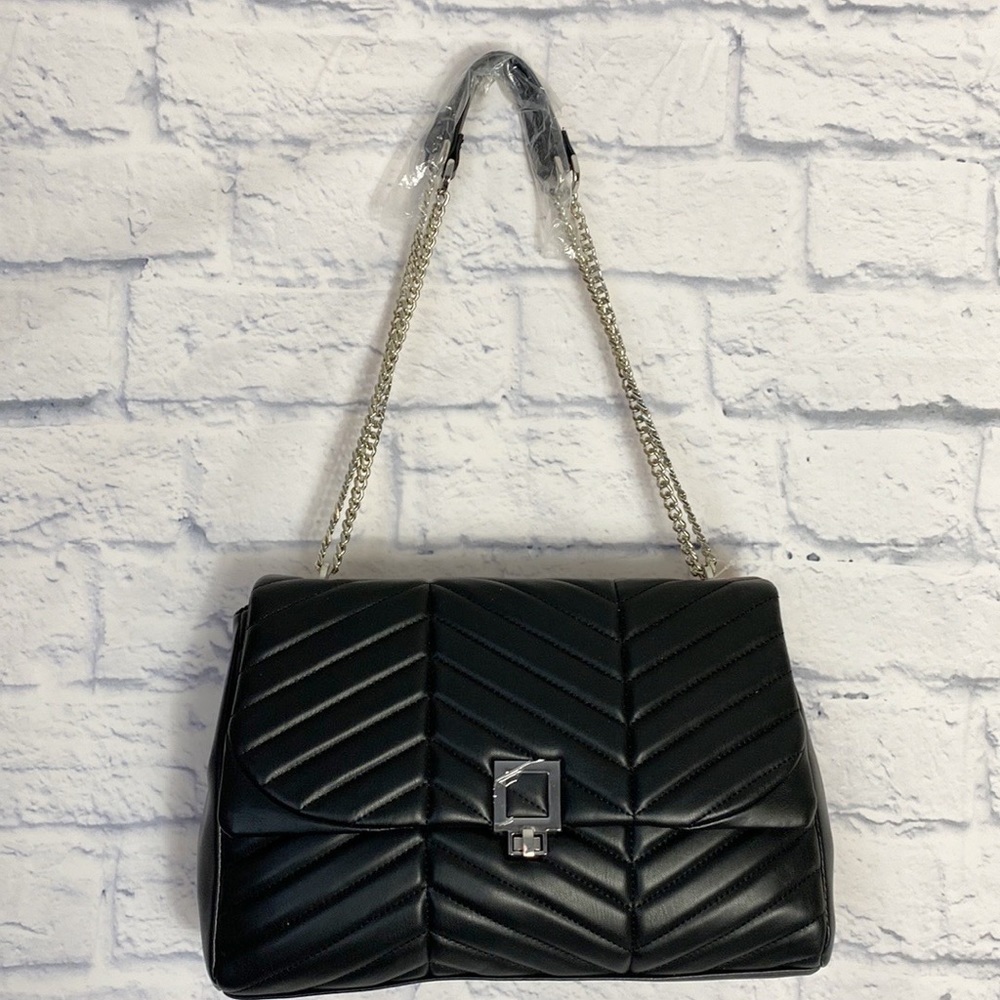 Topshop black faux leather large quilted shoulder bag NWT
